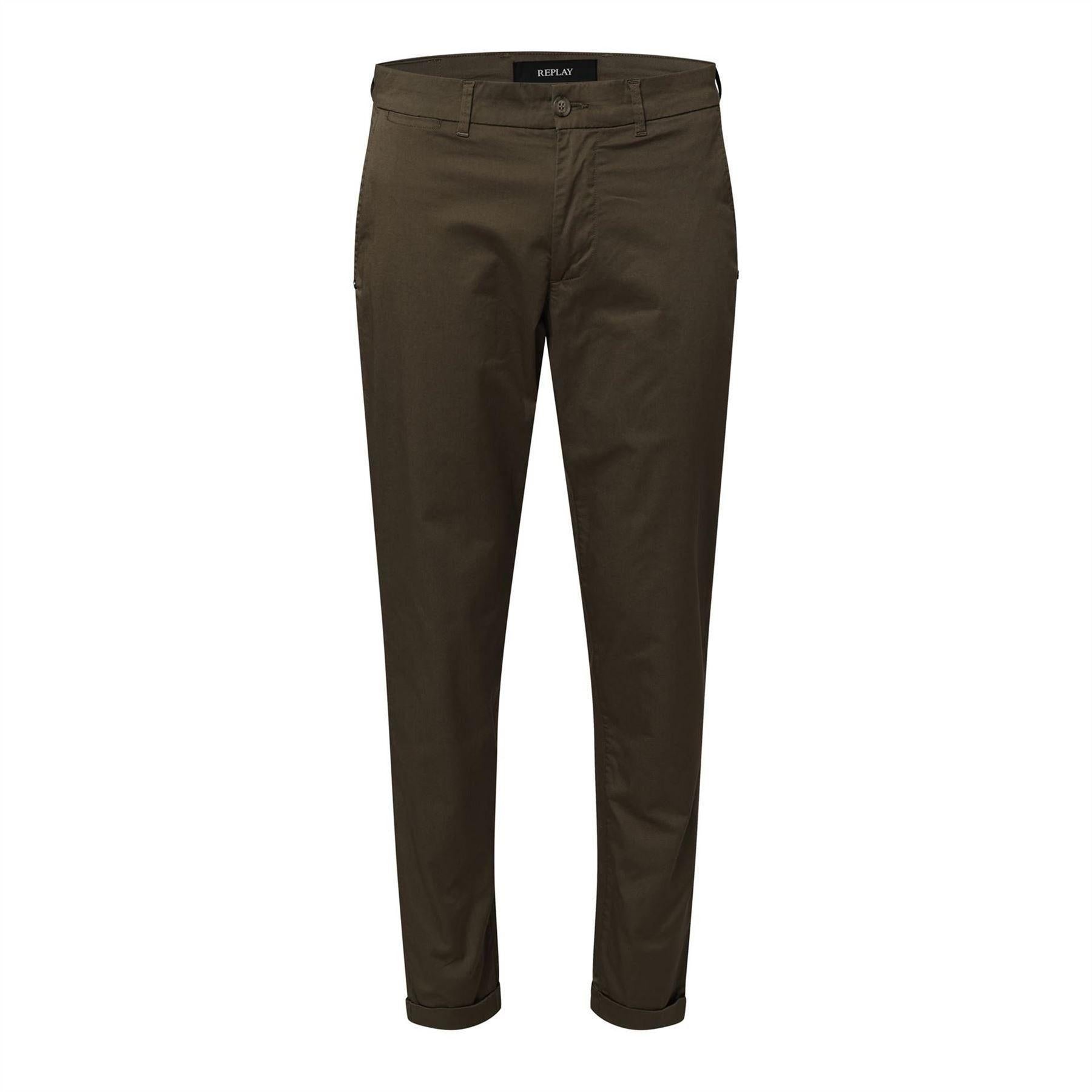 Green - Front - Replay Mens Slim Chinos