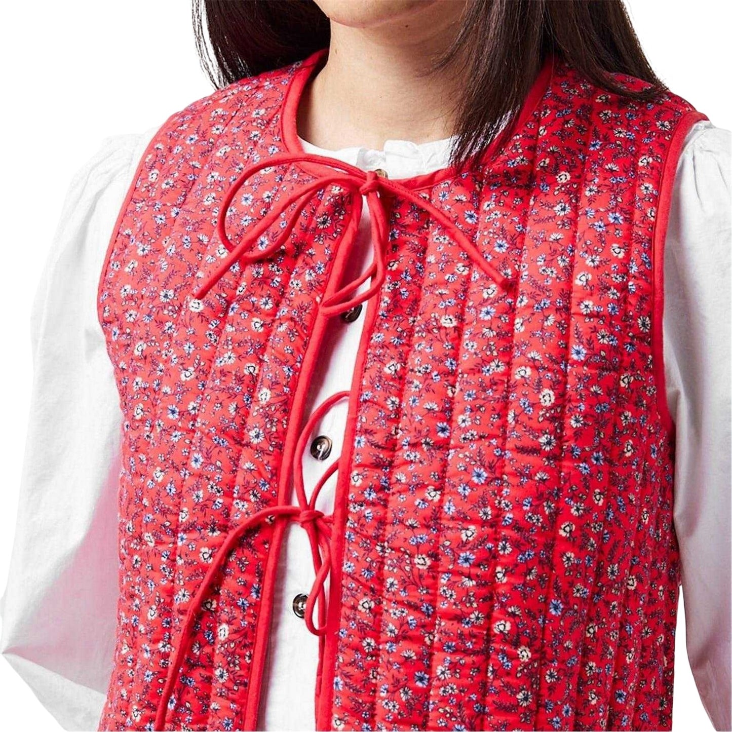 Red - Side - Nobody´s Child Womens-Ladies Floral Pattern Quilted Front Tie Gilet