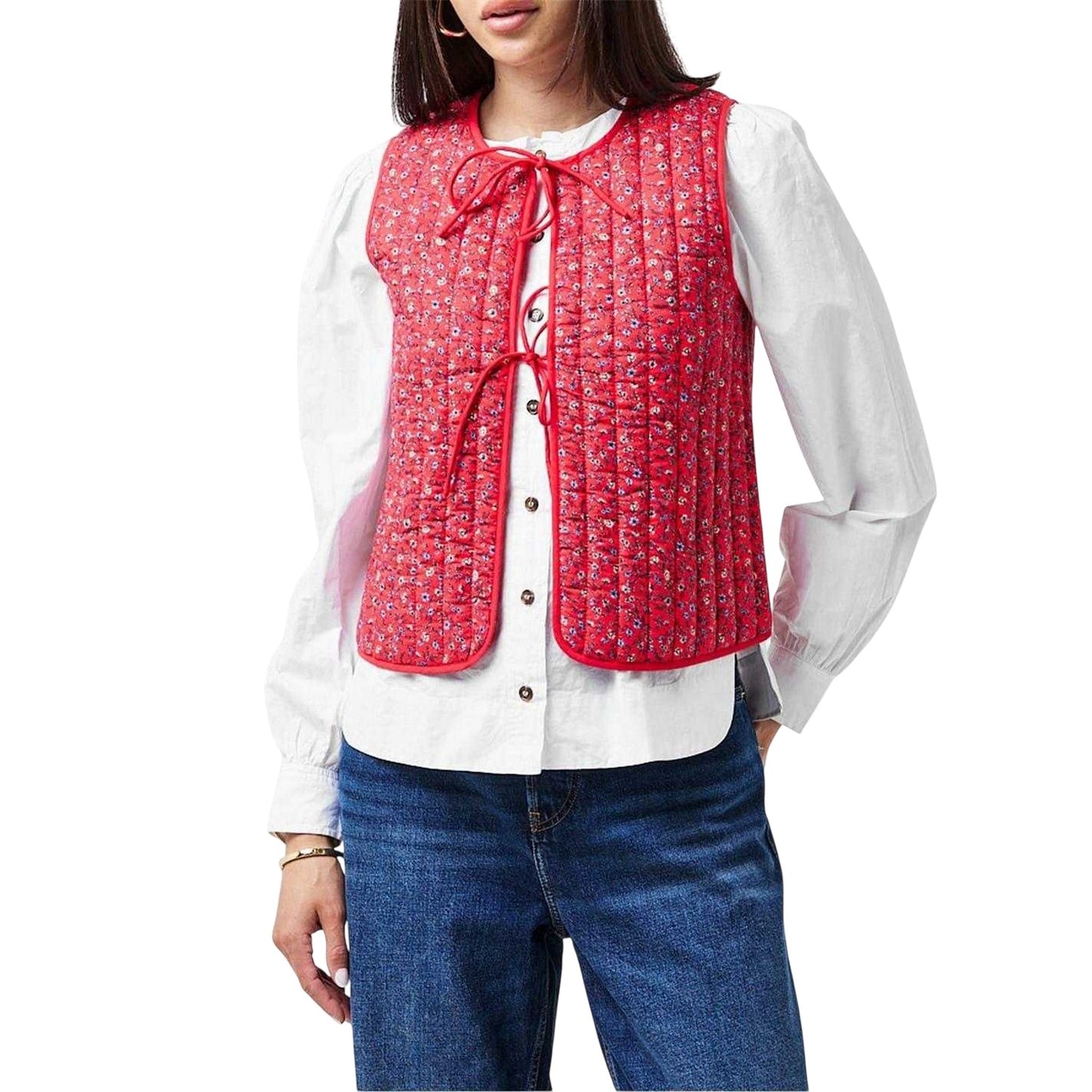 Red - Lifestyle - Nobody´s Child Womens-Ladies Floral Pattern Quilted Front Tie Gilet