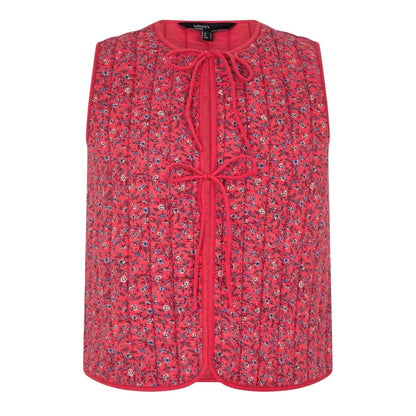 Red - Front - Nobody´s Child Womens-Ladies Floral Pattern Quilted Front Tie Gilet