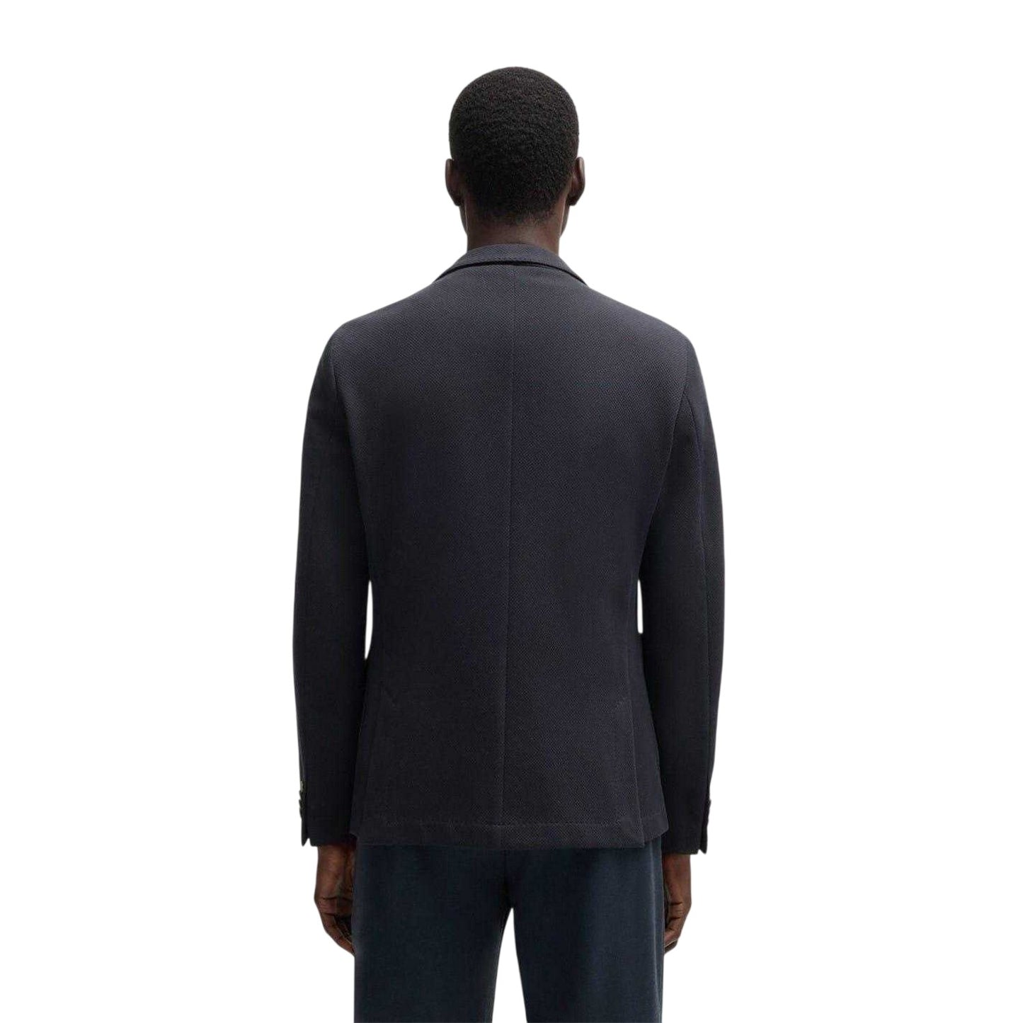 Dark Blue - Back - Boss Mens Textured Notch Neck Blazer