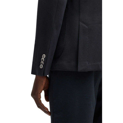 Dark Blue - Lifestyle - Boss Mens Textured Notch Neck Blazer