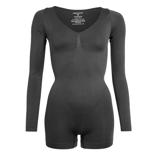 Black - Front - Missy Empire Womens-Ladies Seamless Plunge Unitard