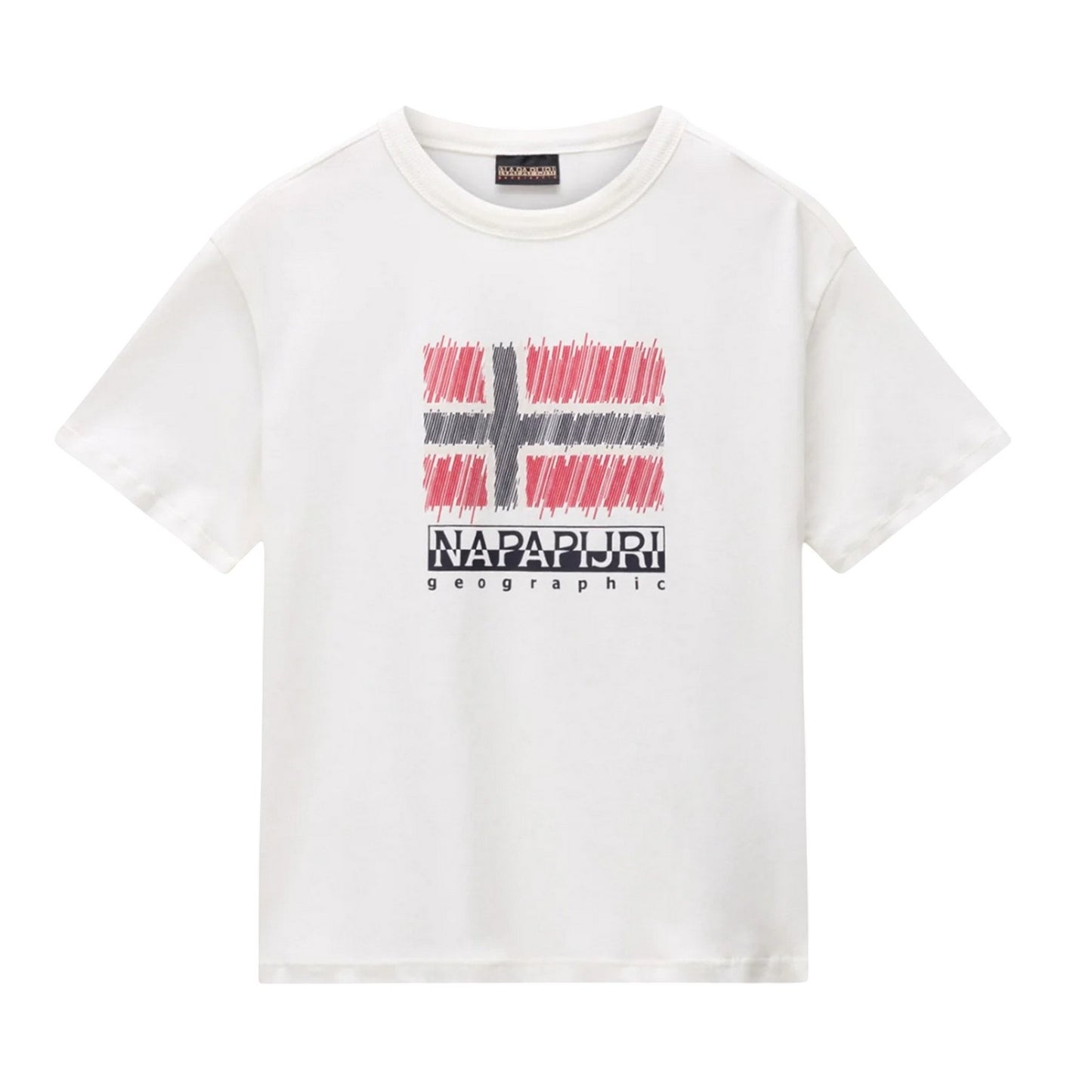 White-Red - Front - Napapijri Childrens-Kids Adige Flag Crew Neck T-Shirt
