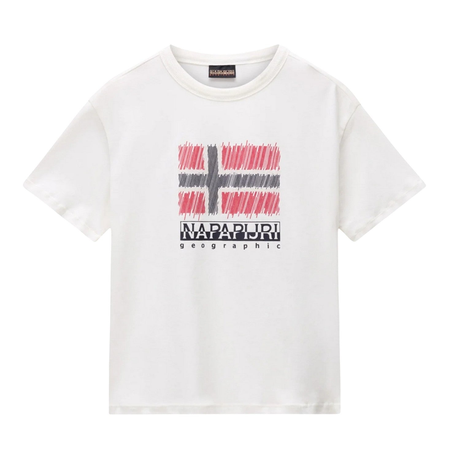 White-Red - Front - Napapijri Childrens-Kids Adige Flag Crew Neck T-Shirt