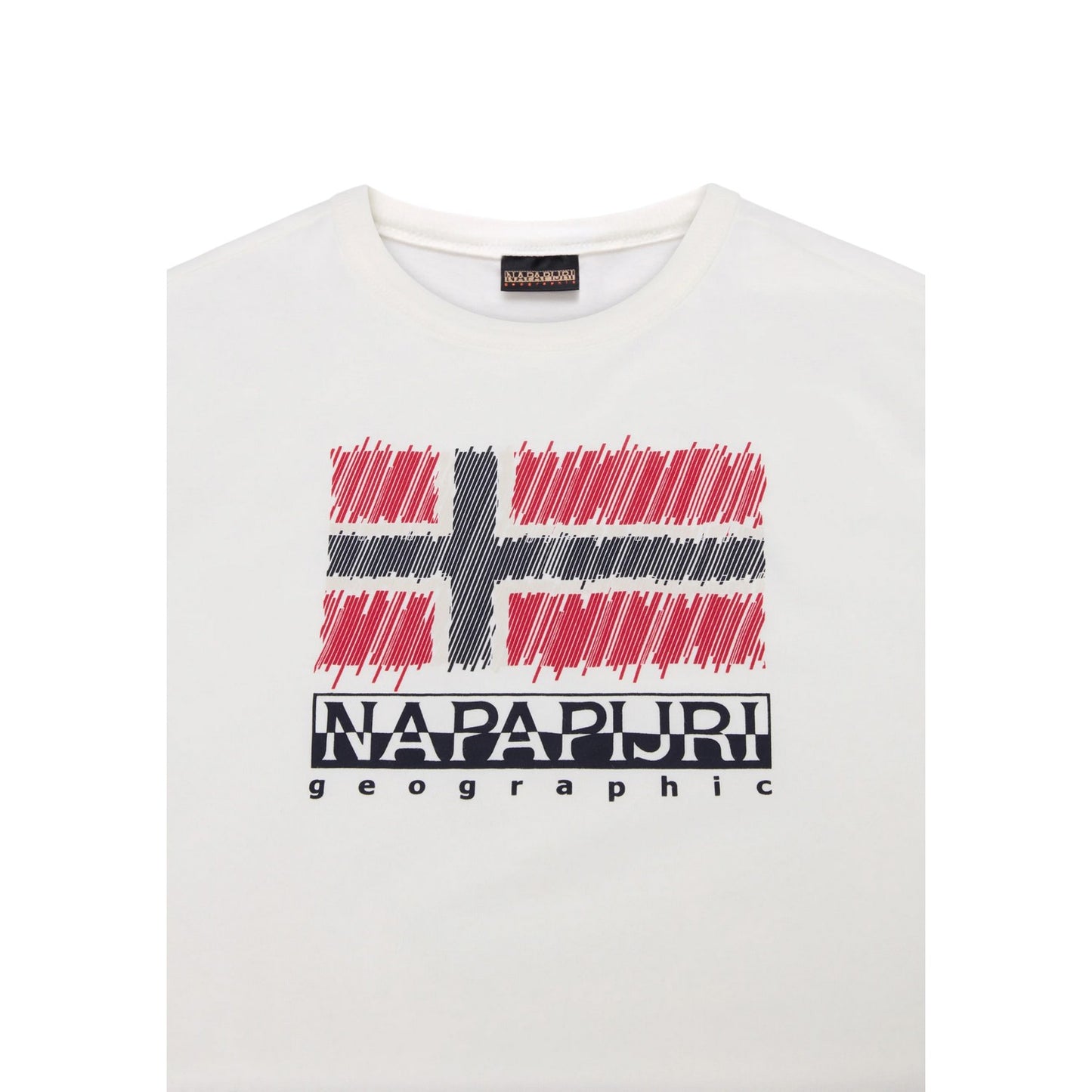 White-Red - Side - Napapijri Childrens-Kids Adige Flag Crew Neck T-Shirt