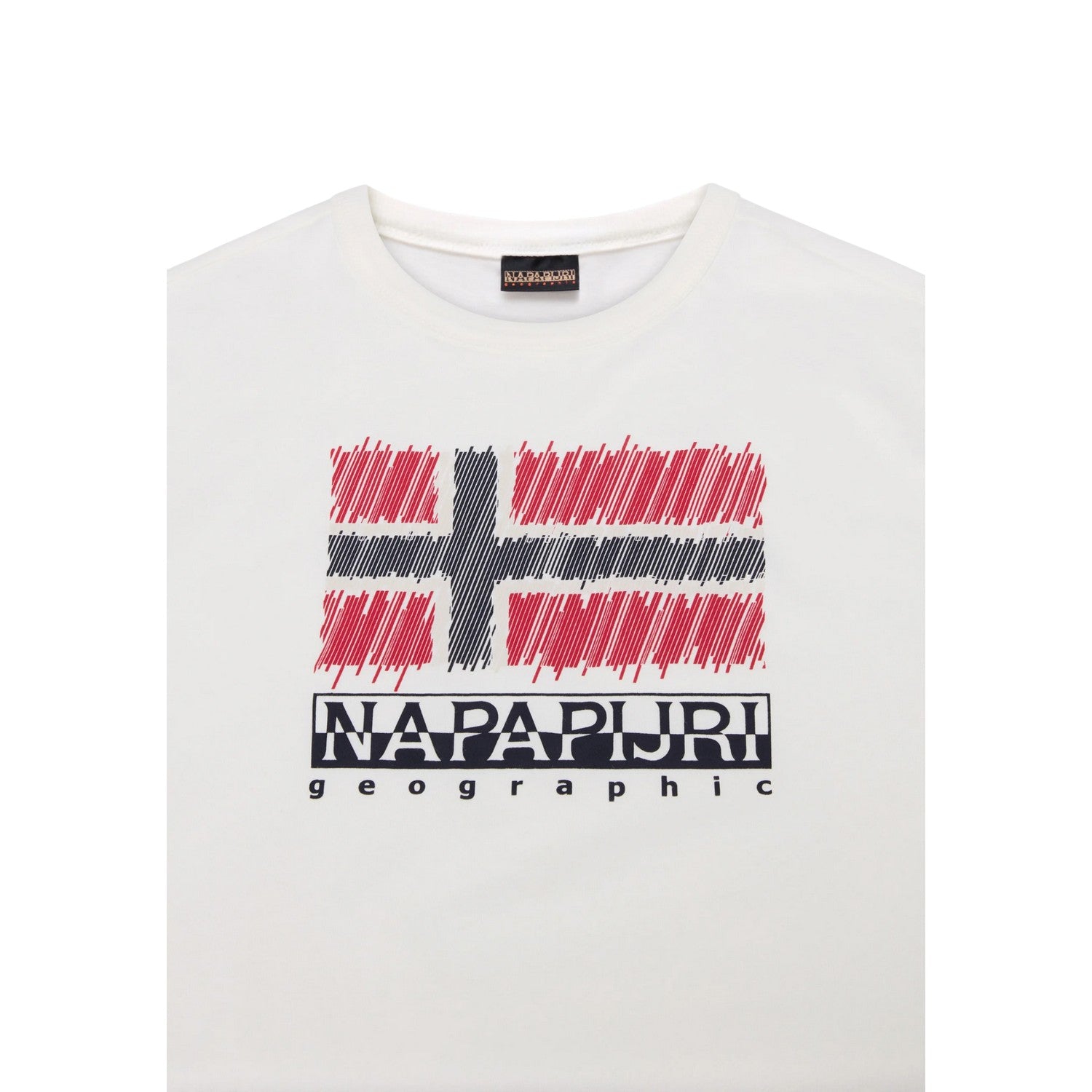 White-Red - Side - Napapijri Childrens-Kids Adige Flag Crew Neck T-Shirt