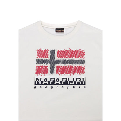 White-Red - Side - Napapijri Childrens-Kids Adige Flag Crew Neck T-Shirt