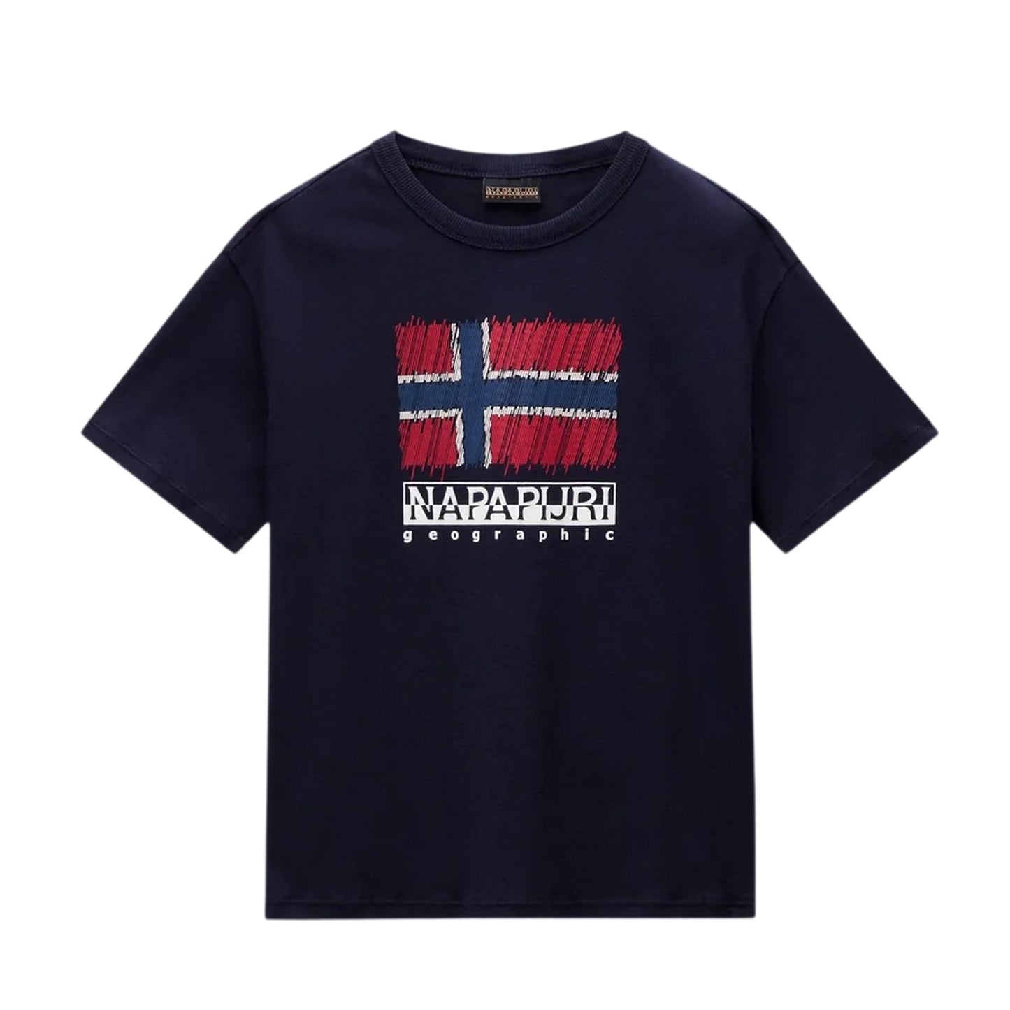 Marine Blue - Front - Napapijri Childrens-Kids Adige Flag Crew Neck T-Shirt