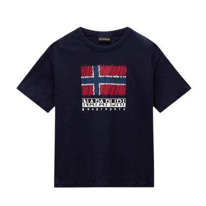 Marine Blue - Front - Napapijri Childrens-Kids Adige Flag Crew Neck T-Shirt