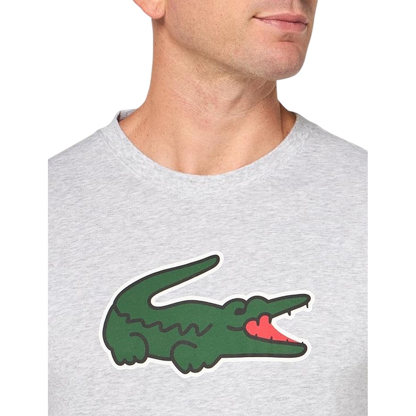 Silver-Green - Side - Lacoste Mens Crocodile Print Cotton Regular T-Shirt