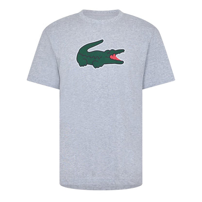 Silver-Green - Front - Lacoste Mens Crocodile Print Cotton Regular T-Shirt