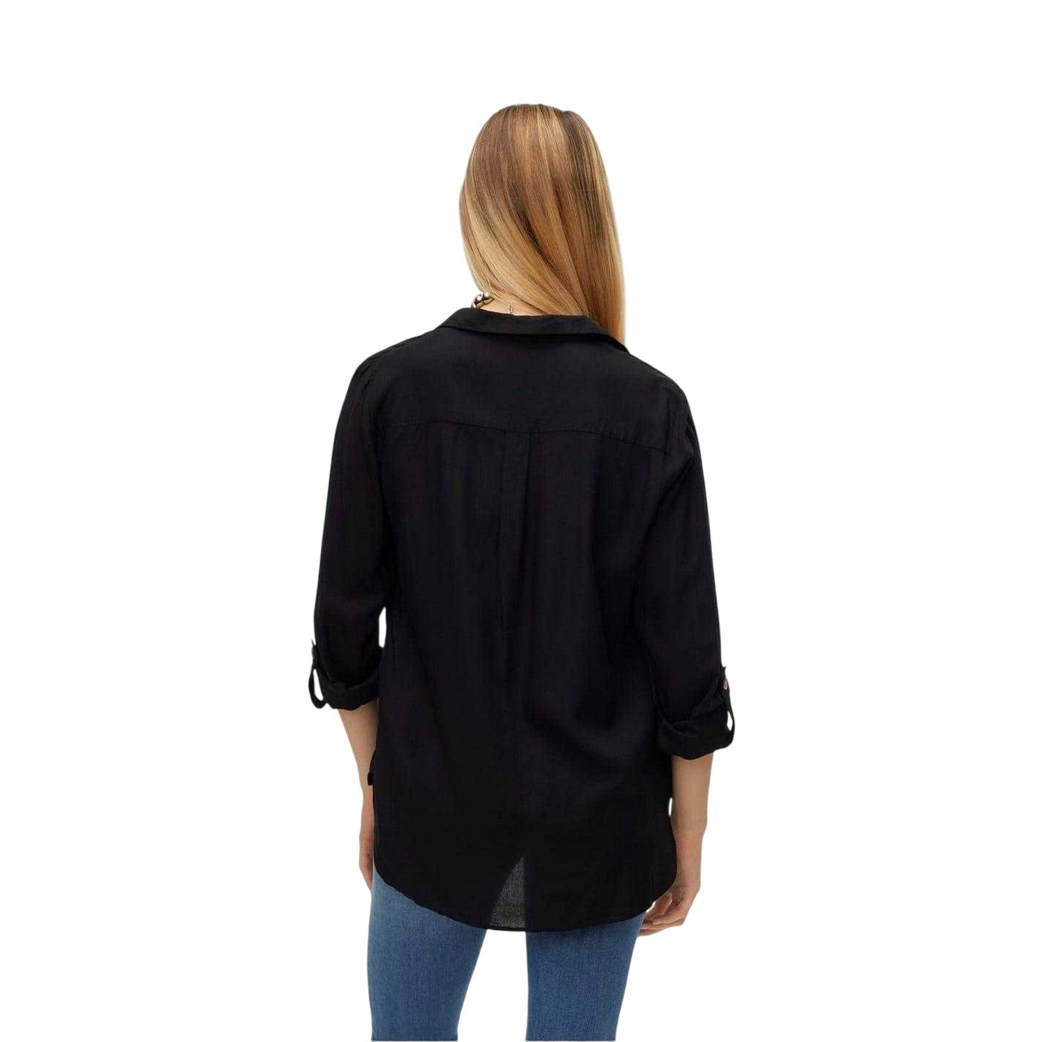 Black - Back - Vero Moda Womens-Ladies Regular Roll Sleeve Shirt