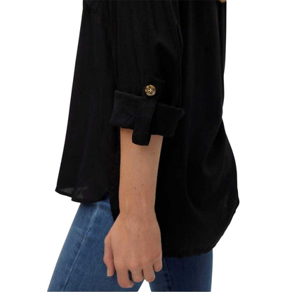 Black - Side - Vero Moda Womens-Ladies Regular Roll Sleeve Shirt