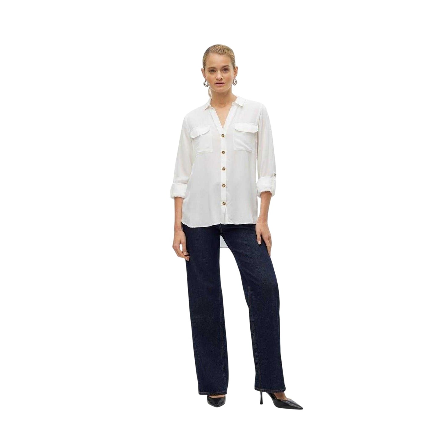Snow White - Lifestyle - Vero Moda Womens-Ladies Regular Roll Sleeve Shirt