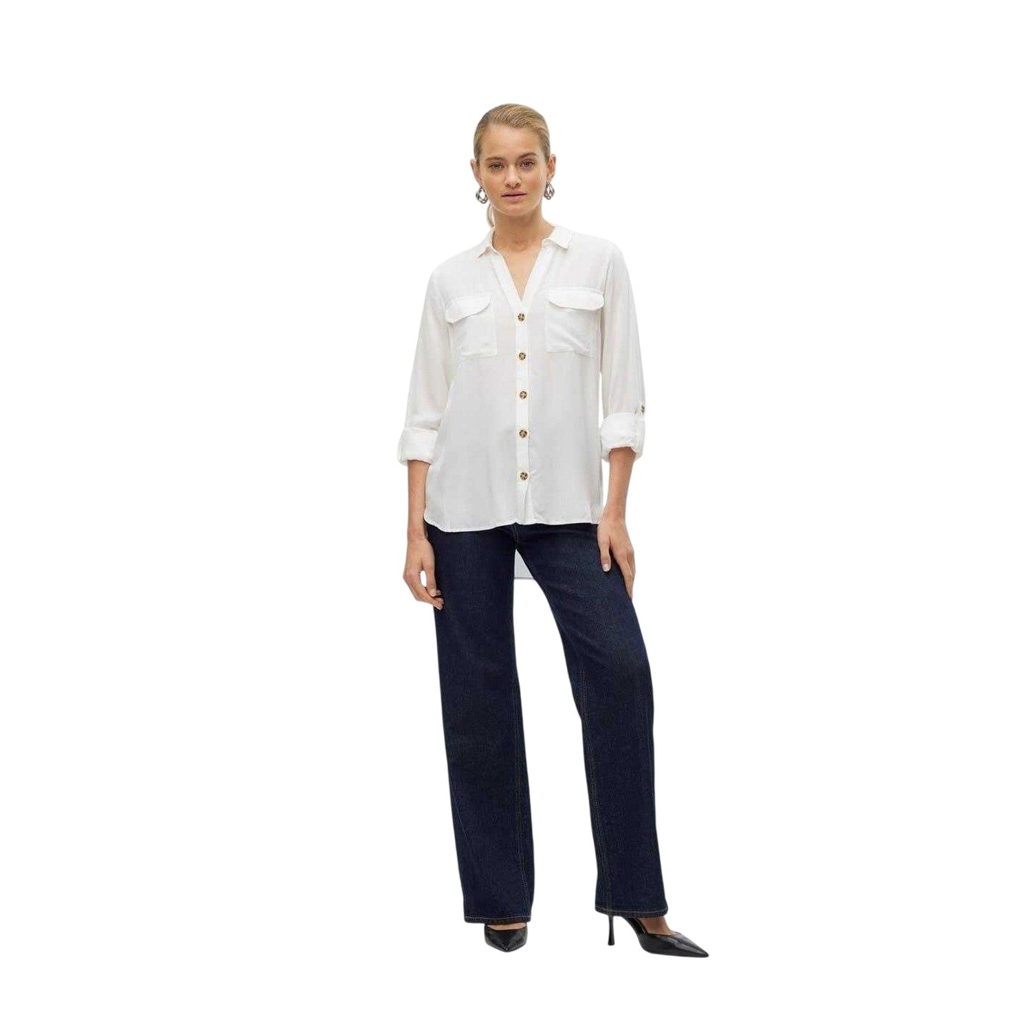 Snow White - Lifestyle - Vero Moda Womens-Ladies Regular Roll Sleeve Shirt