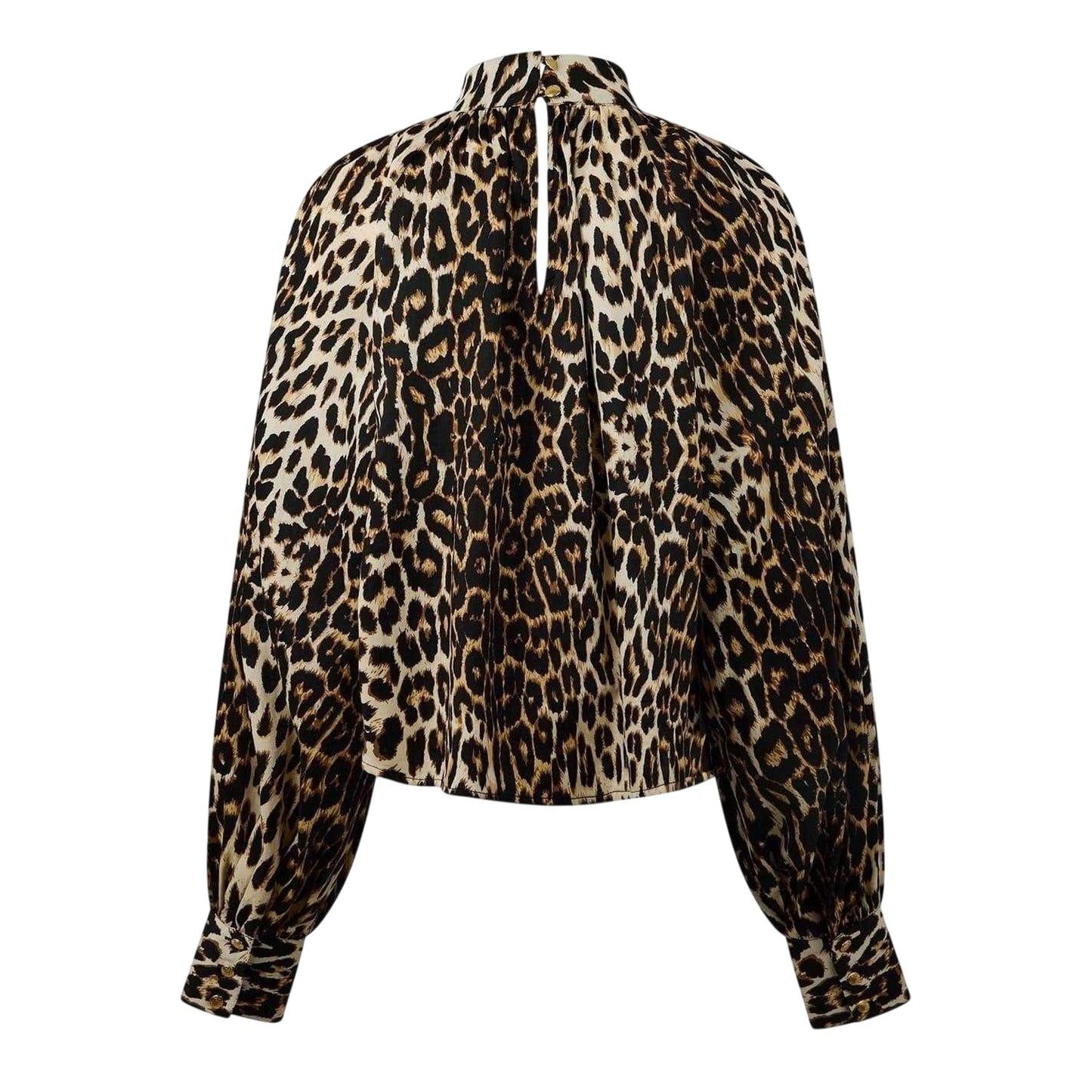 Black-Beige - Front - Biba Womens-Ladies Leopard Print Balloon Sleeve Blouse