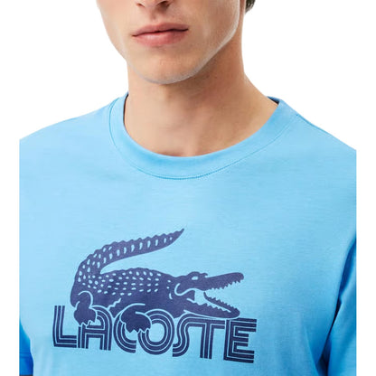 Blue - Side - Lacoste Mens Crocodile Print Cotton Regular T-Shirt