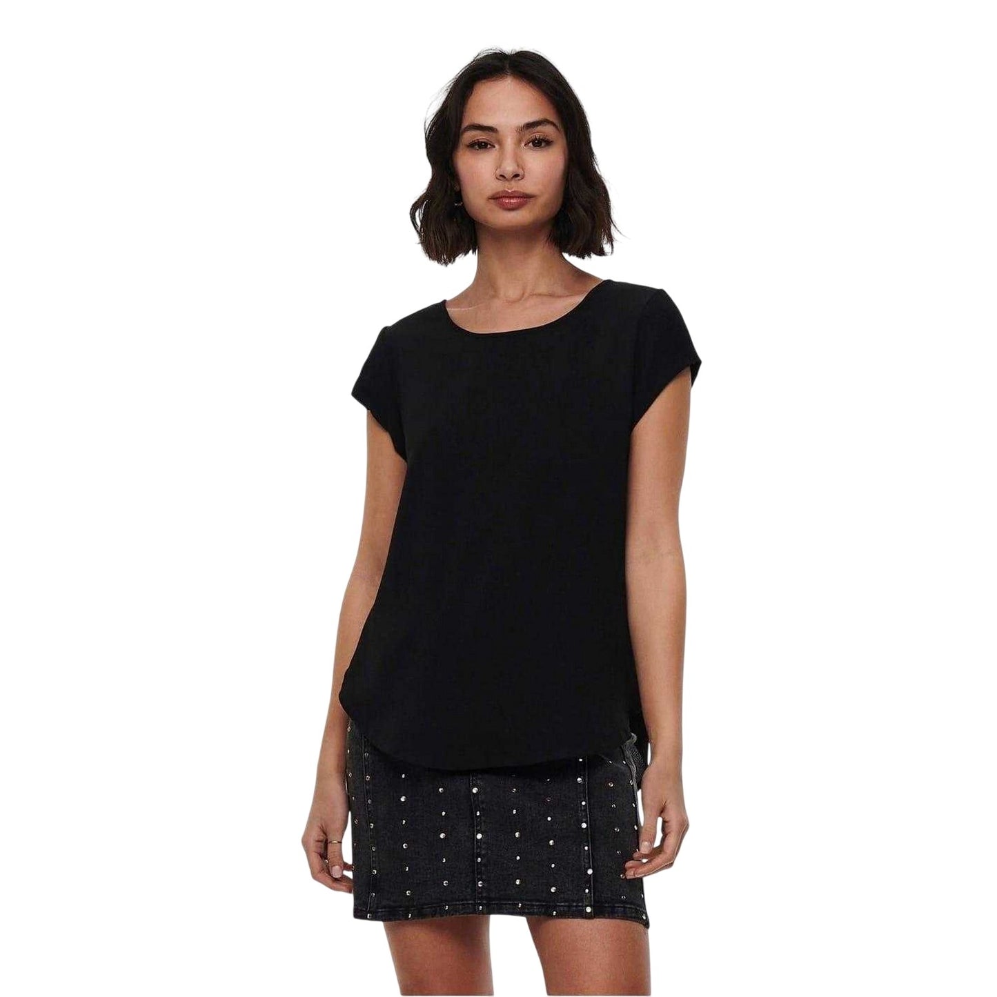 Black - Front - Only Womens-Ladies Vic Crew Neck Relaxed Fit Blouse