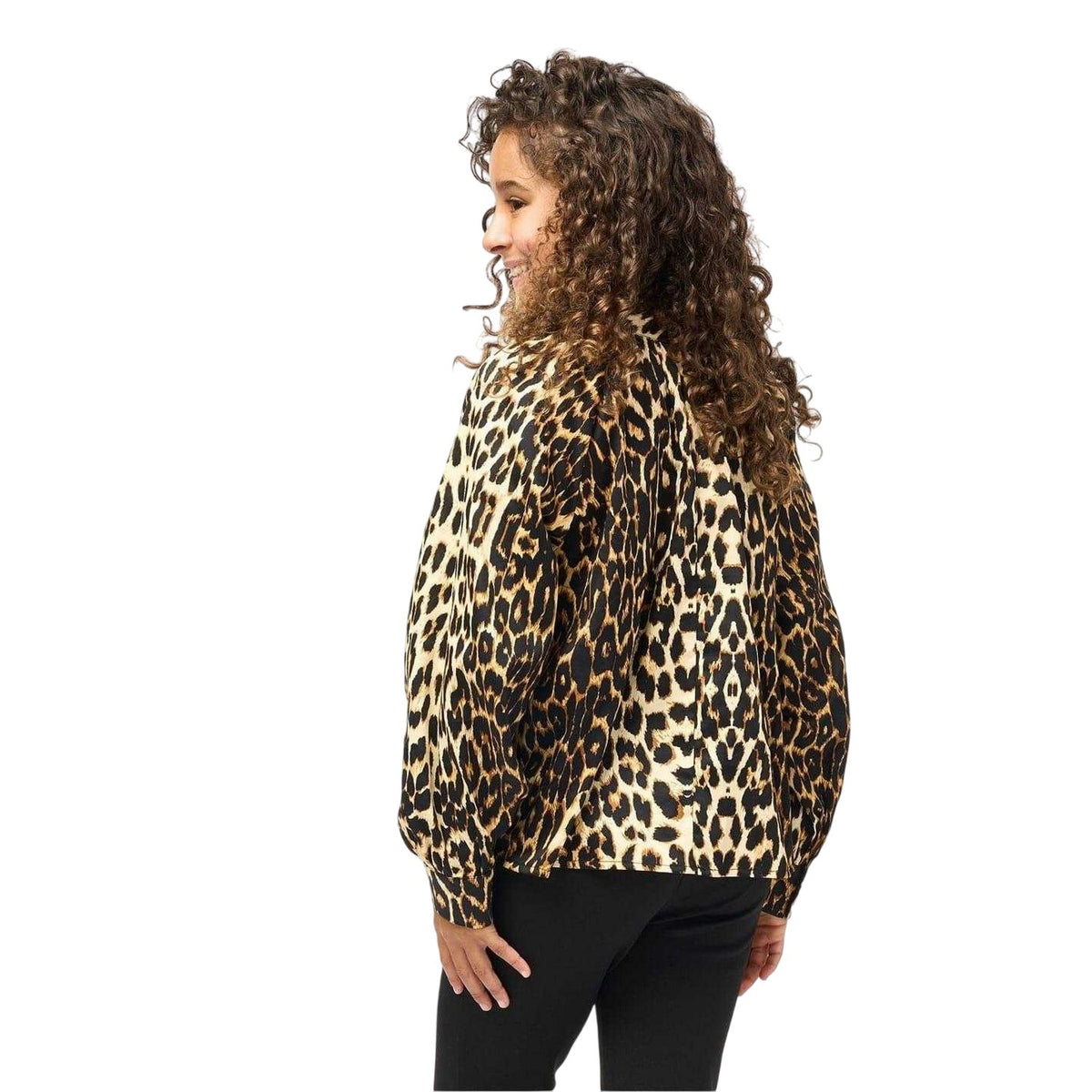 Brown-Black - Back - Biba Girls Leopard Print Balloon Sleeve Blouse