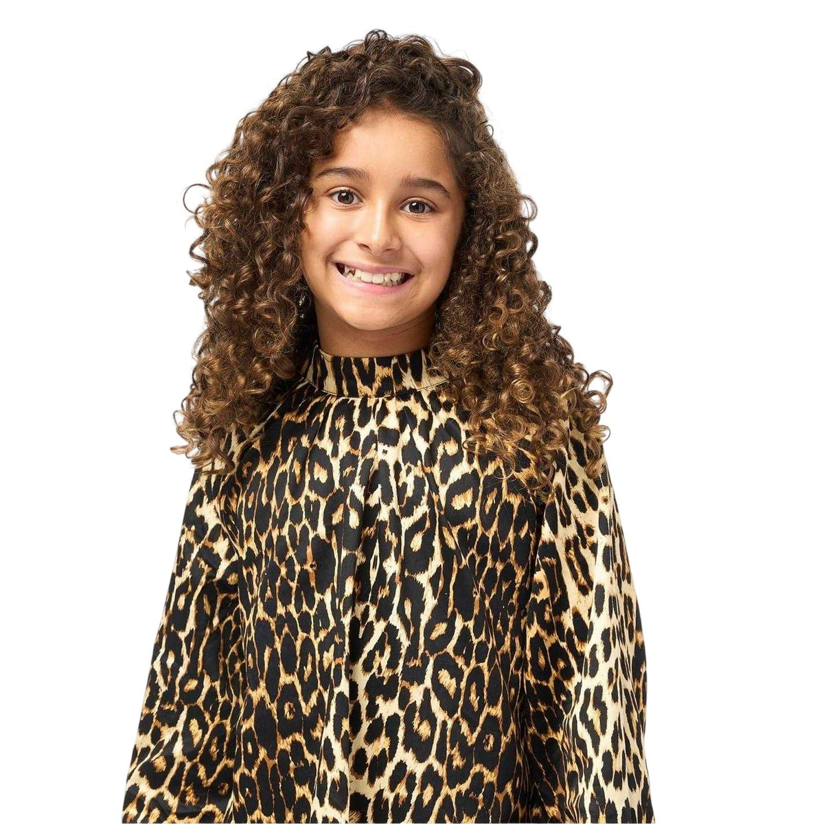 Brown-Black - Side - Biba Girls Leopard Print Balloon Sleeve Blouse