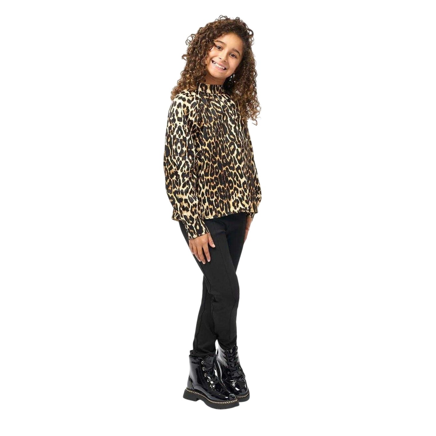 Brown-Black - Lifestyle - Biba Girls Leopard Print Balloon Sleeve Blouse
