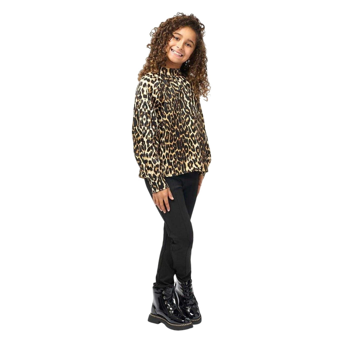 Brown-Black - Lifestyle - Biba Girls Leopard Print Balloon Sleeve Blouse