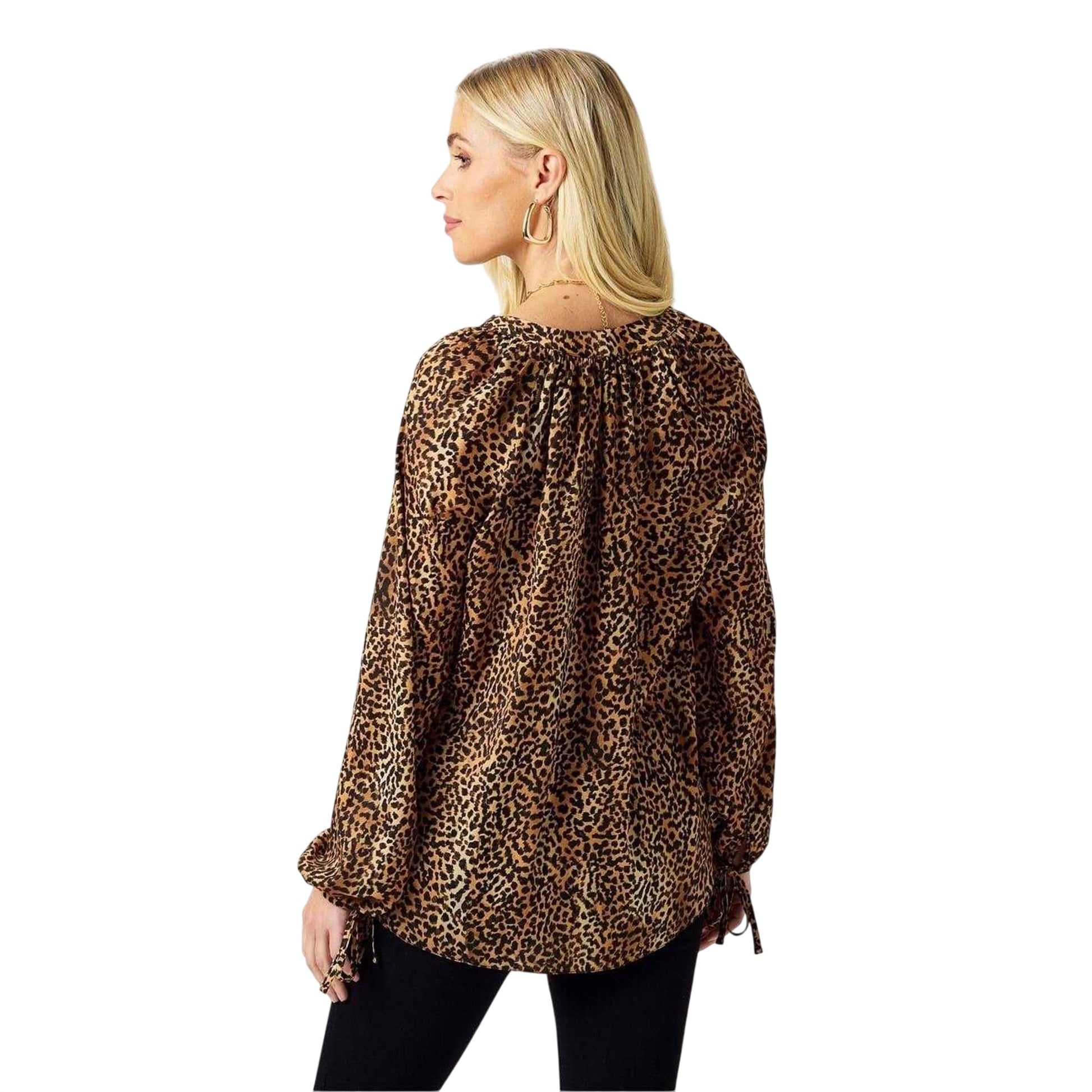 Brown-Black - Back - Biba Womens-Ladies Leopard Print Button Through Blouse