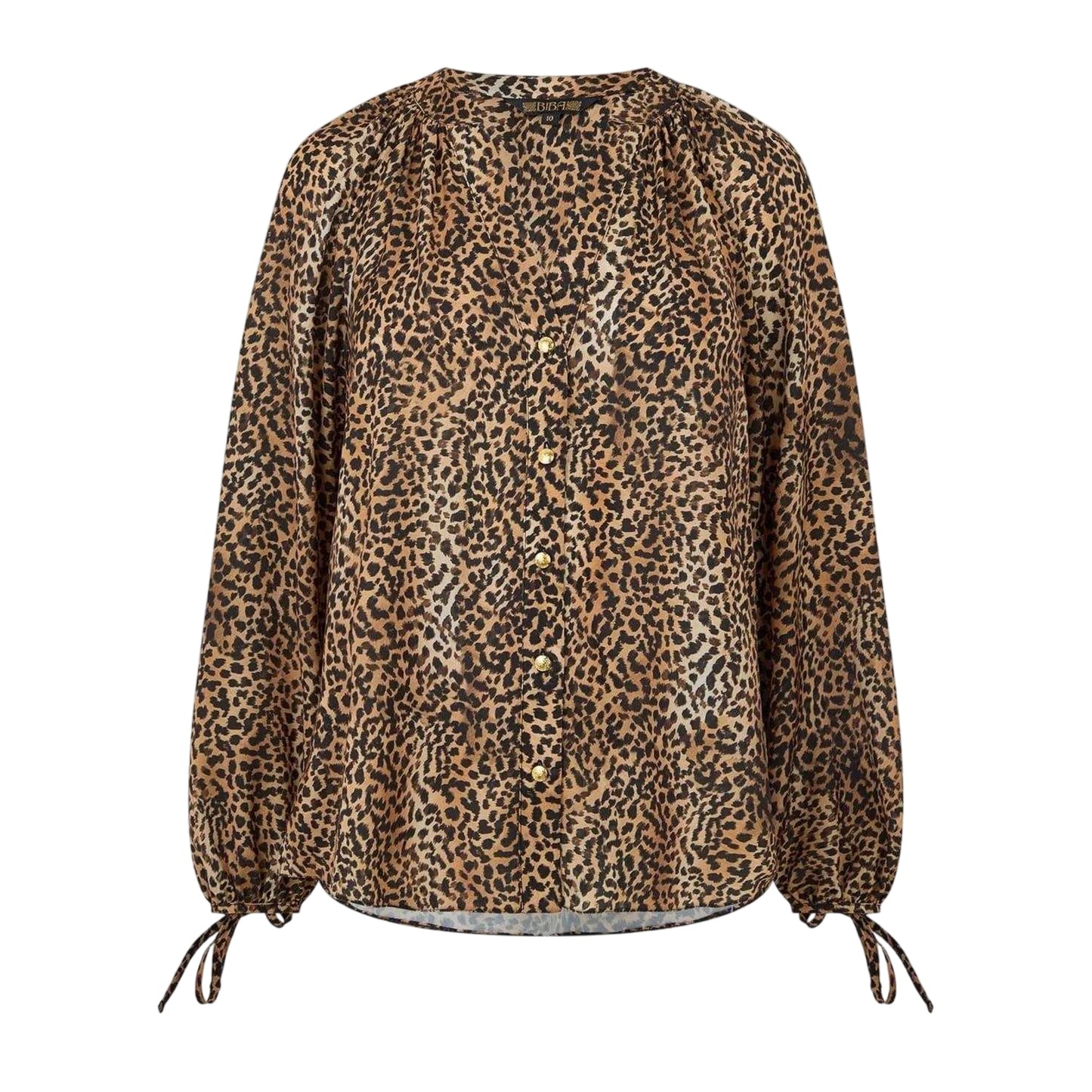 Brown-Black - Front - Biba Womens-Ladies Leopard Print Button Through Blouse