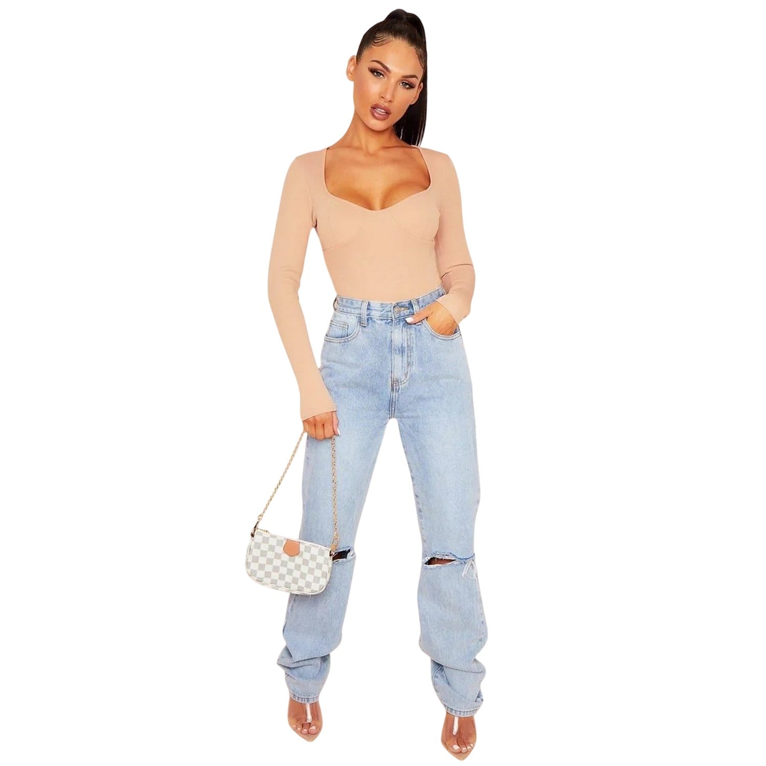 Rose - Back - Missy Empire Womens-Ladies Cup Ribbed Long-Sleeved Bodysuit
