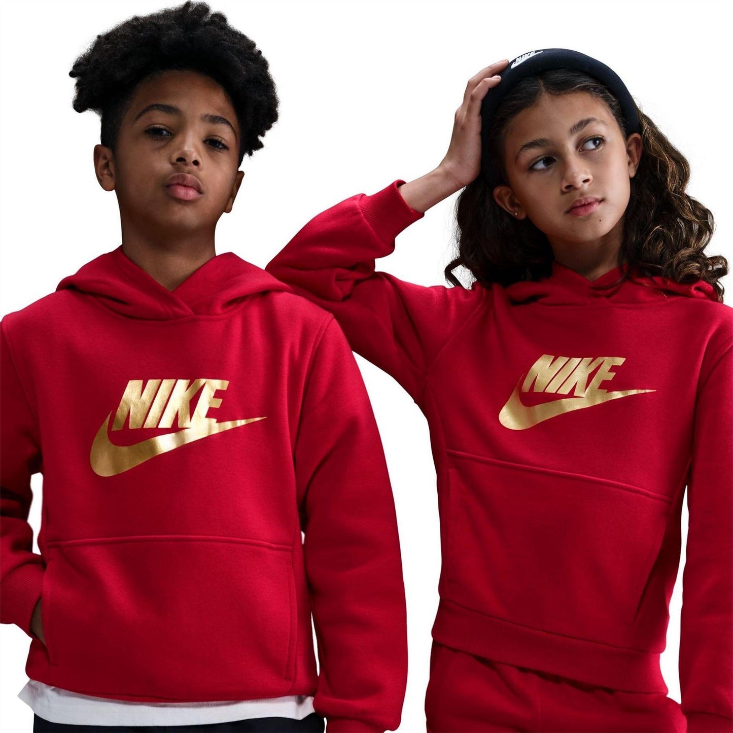 University Red - Front - Nike Childrens-Kids Text Logo Pullover Hoodie