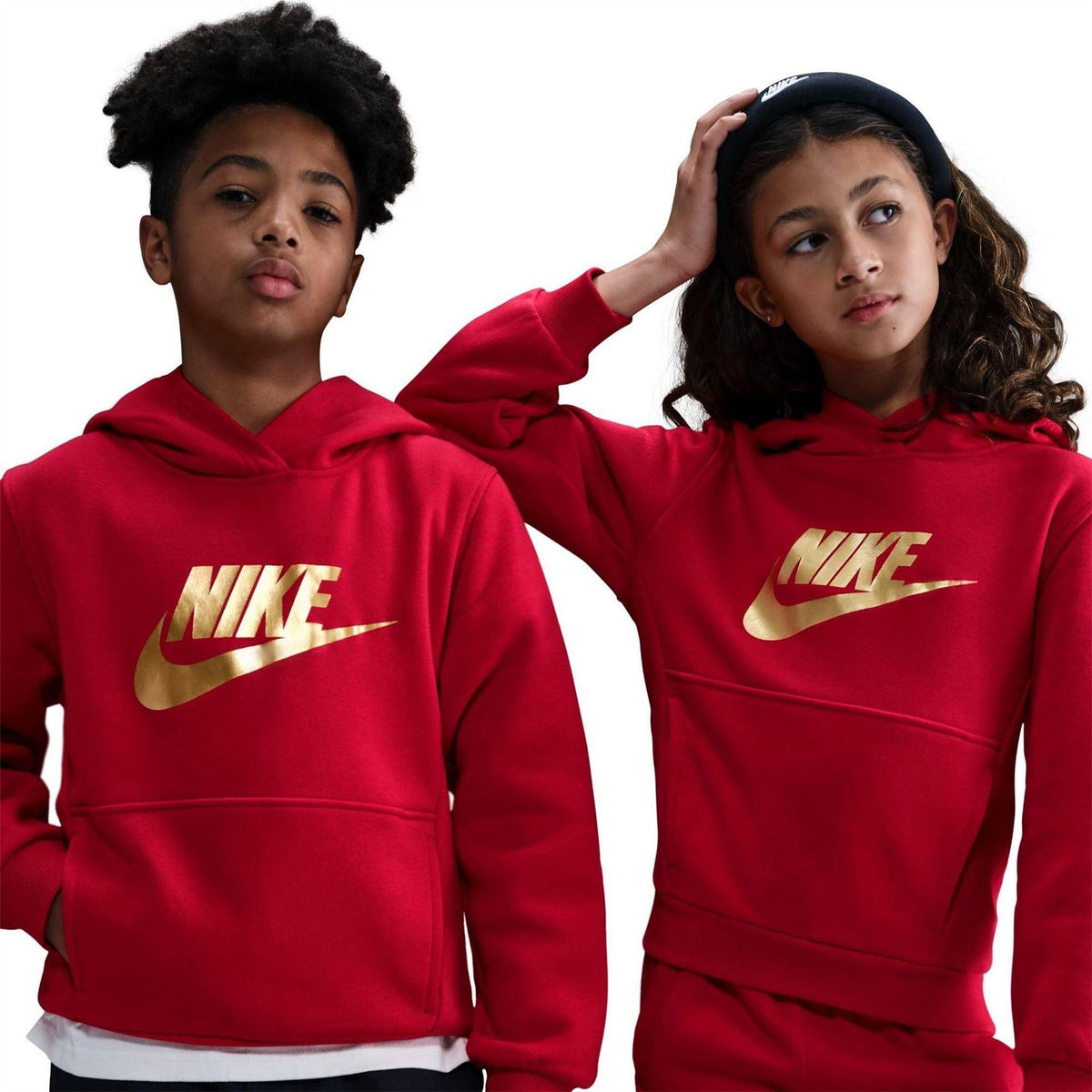 University Red - Front - Nike Childrens-Kids Text Logo Pullover Hoodie