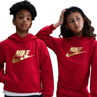 University Red - Front - Nike Childrens-Kids Text Logo Pullover Hoodie