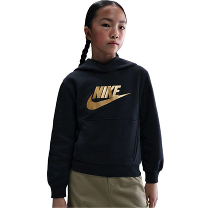 Black-Gold - Front - Nike Childrens-Kids Text Logo Pullover Hoodie