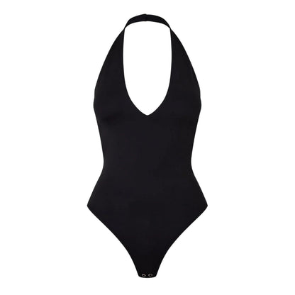 Black - Front - Good American Womens-Ladies Halter Neck Bodysuit