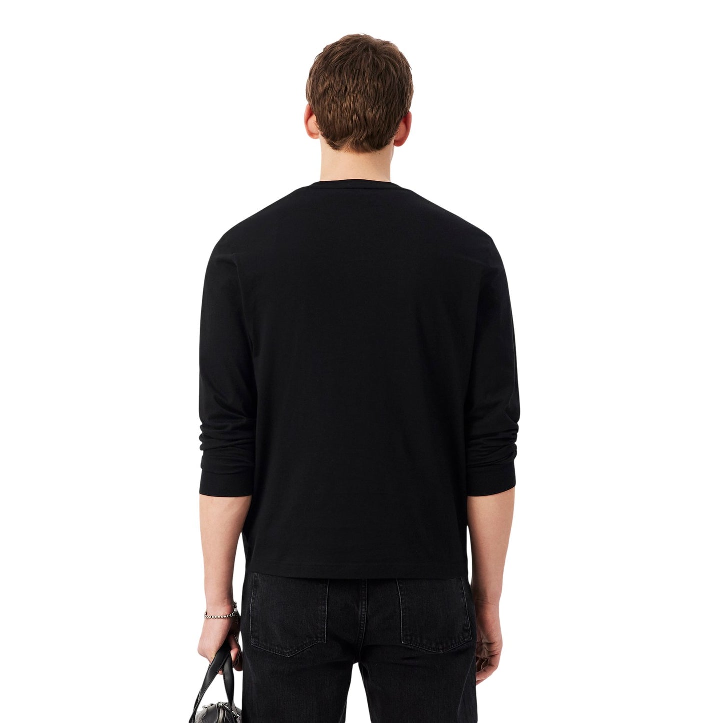 Black - Back - Lacoste Mens Crocodile Print Cotton Regular Long-Sleeved T-Shirt