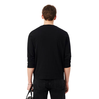 Black - Back - Lacoste Mens Crocodile Print Cotton Regular Long-Sleeved T-Shirt