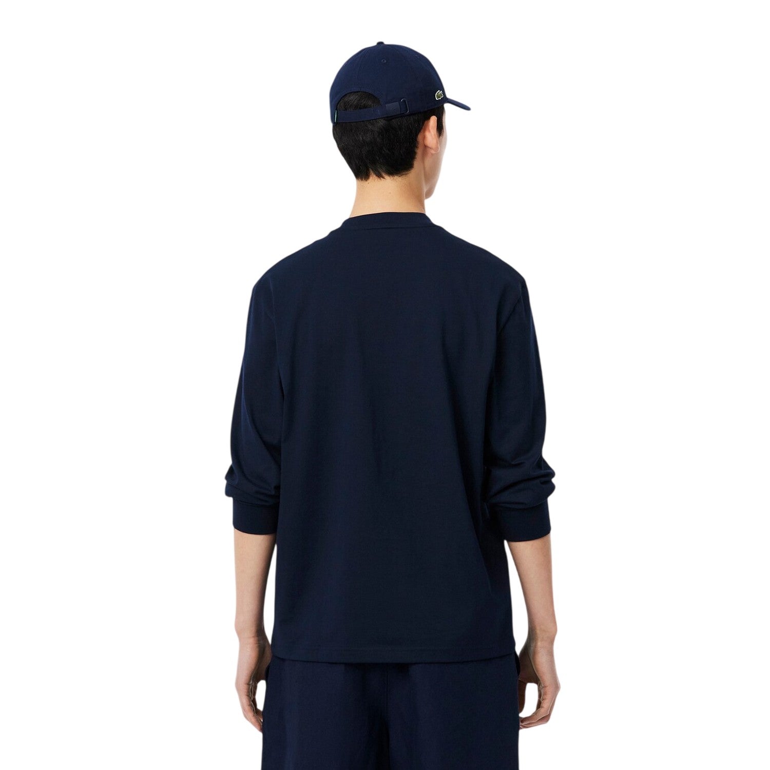 Navy - Back - Lacoste Mens Crocodile Print Cotton Regular Long-Sleeved T-Shirt