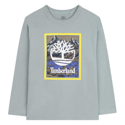 Grey - Front - Timberland Boys Mountain Logo T-Shirt