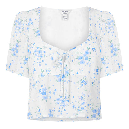 White - Front - Jack Wills Womens-Ladies Keyhole Regular Short-Sleeved Blouse