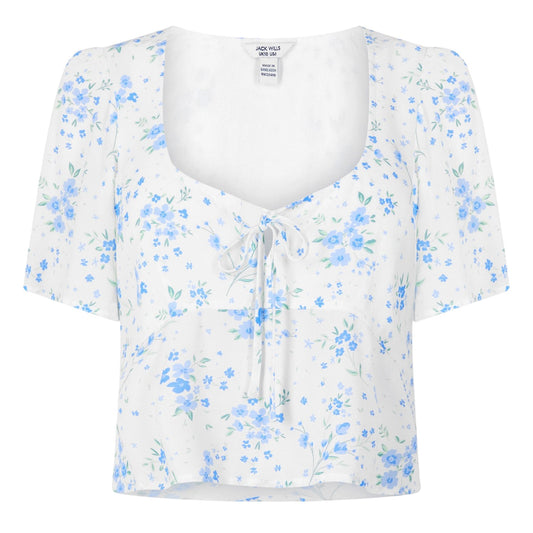 White - Front - Jack Wills Womens-Ladies Keyhole Regular Short-Sleeved Blouse