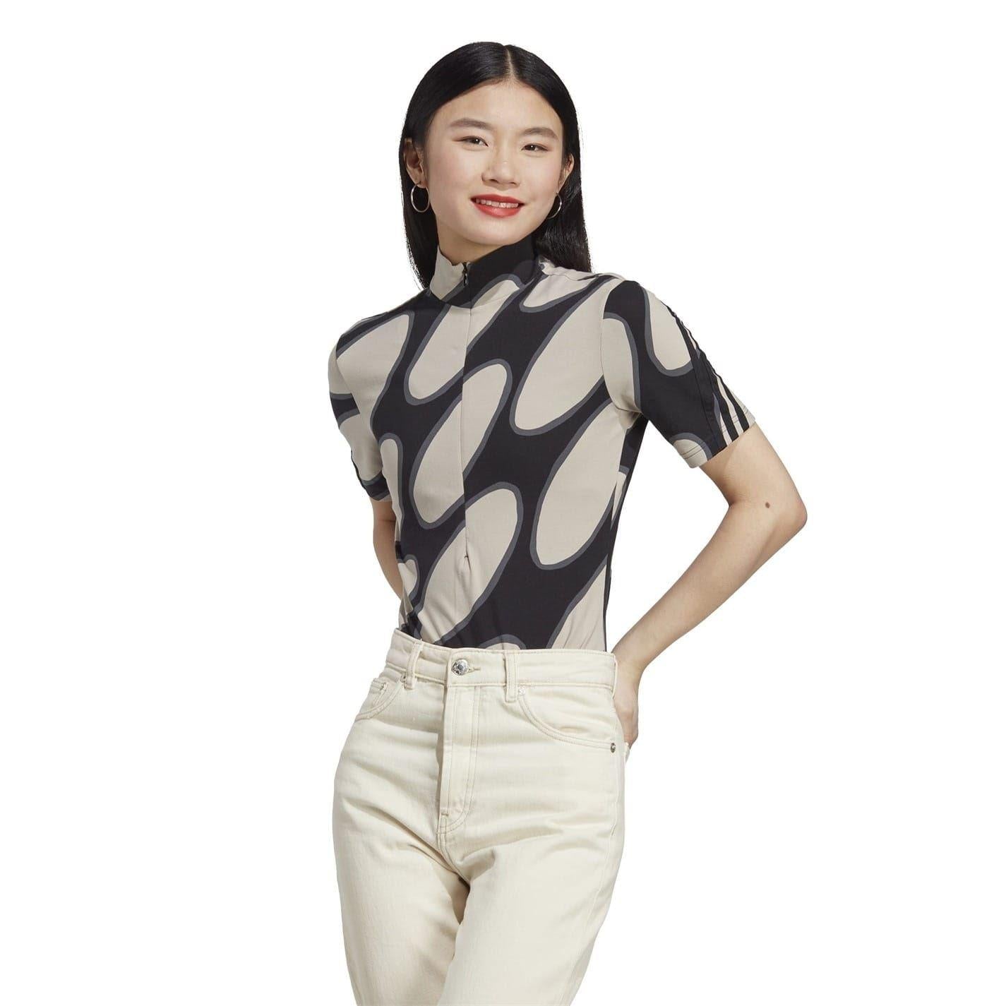Light Brown-Black-Grey - Side - Adidas Womens-Ladies Marimekko Future Icons Bodysuit