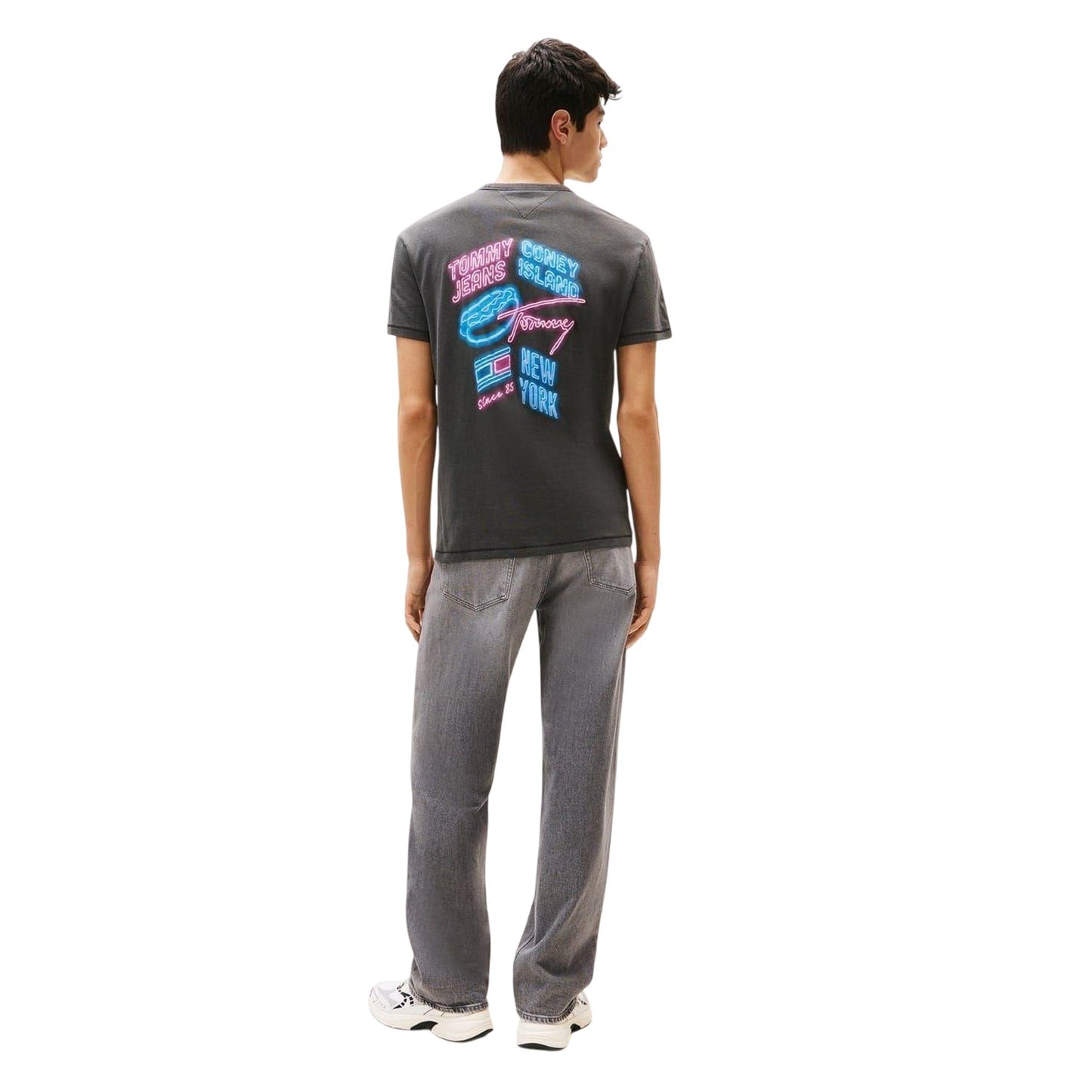 Black - Back - Tommy Jeans Mens Neon Sign Crew Neck T-Shirt