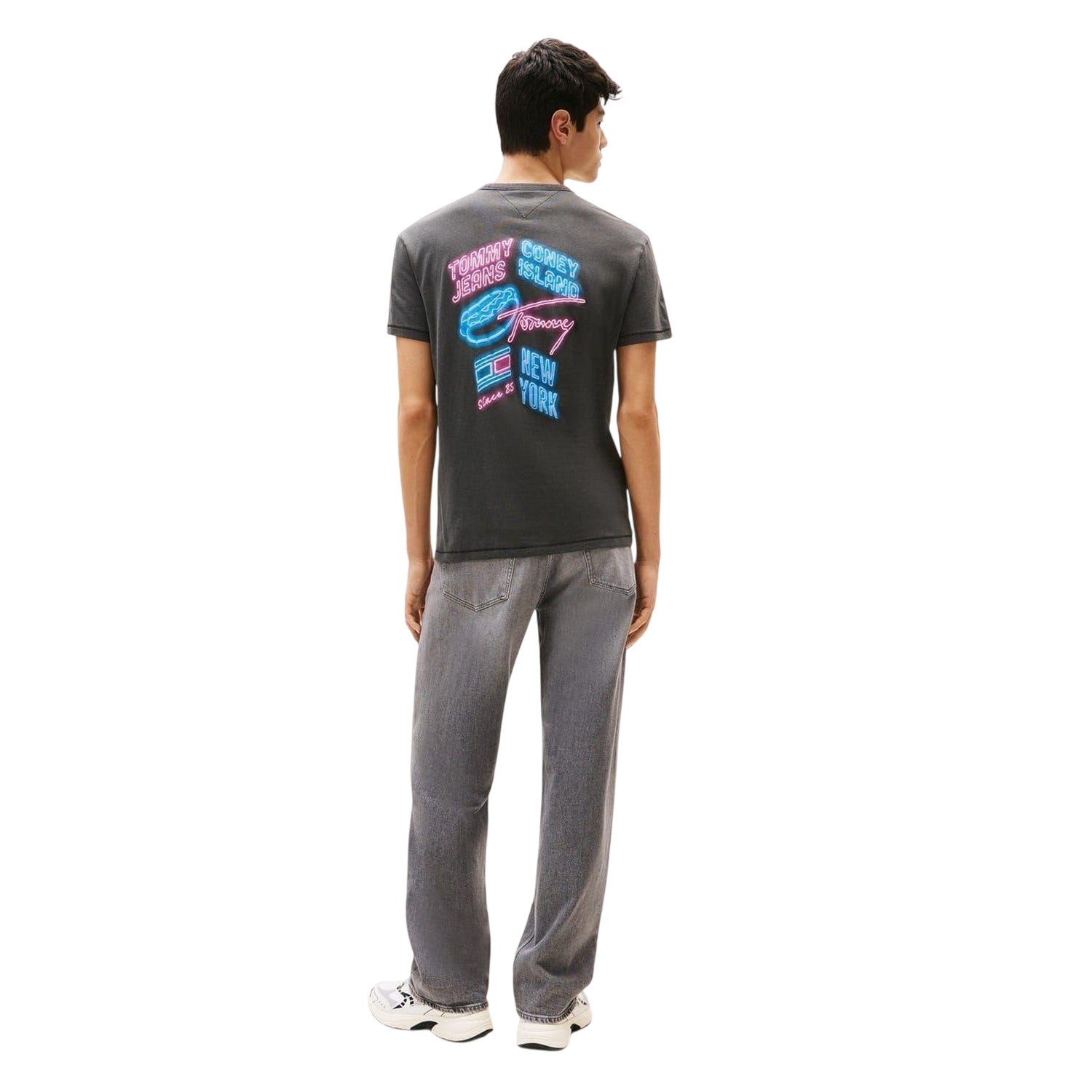Black - Back - Tommy Jeans Mens Neon Sign Crew Neck T-Shirt