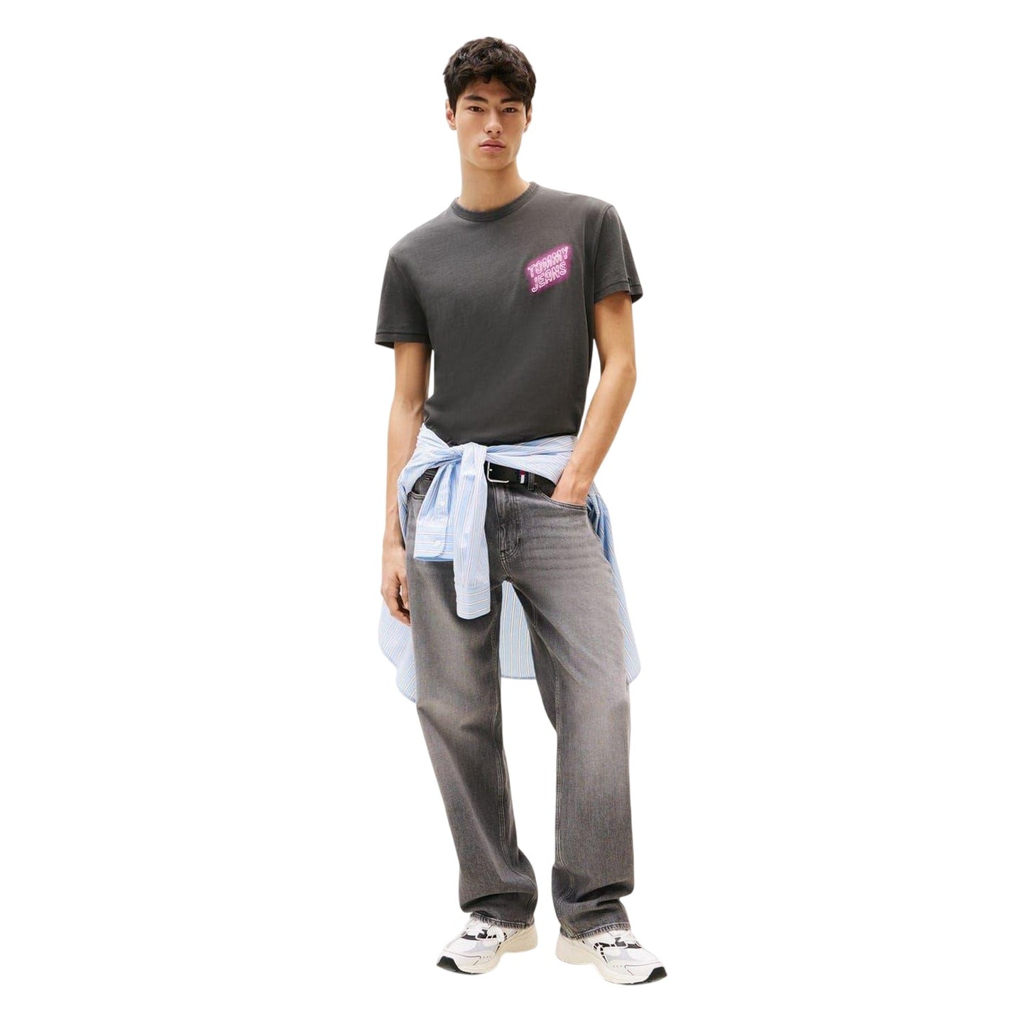 Black - Lifestyle - Tommy Jeans Mens Neon Sign Crew Neck T-Shirt