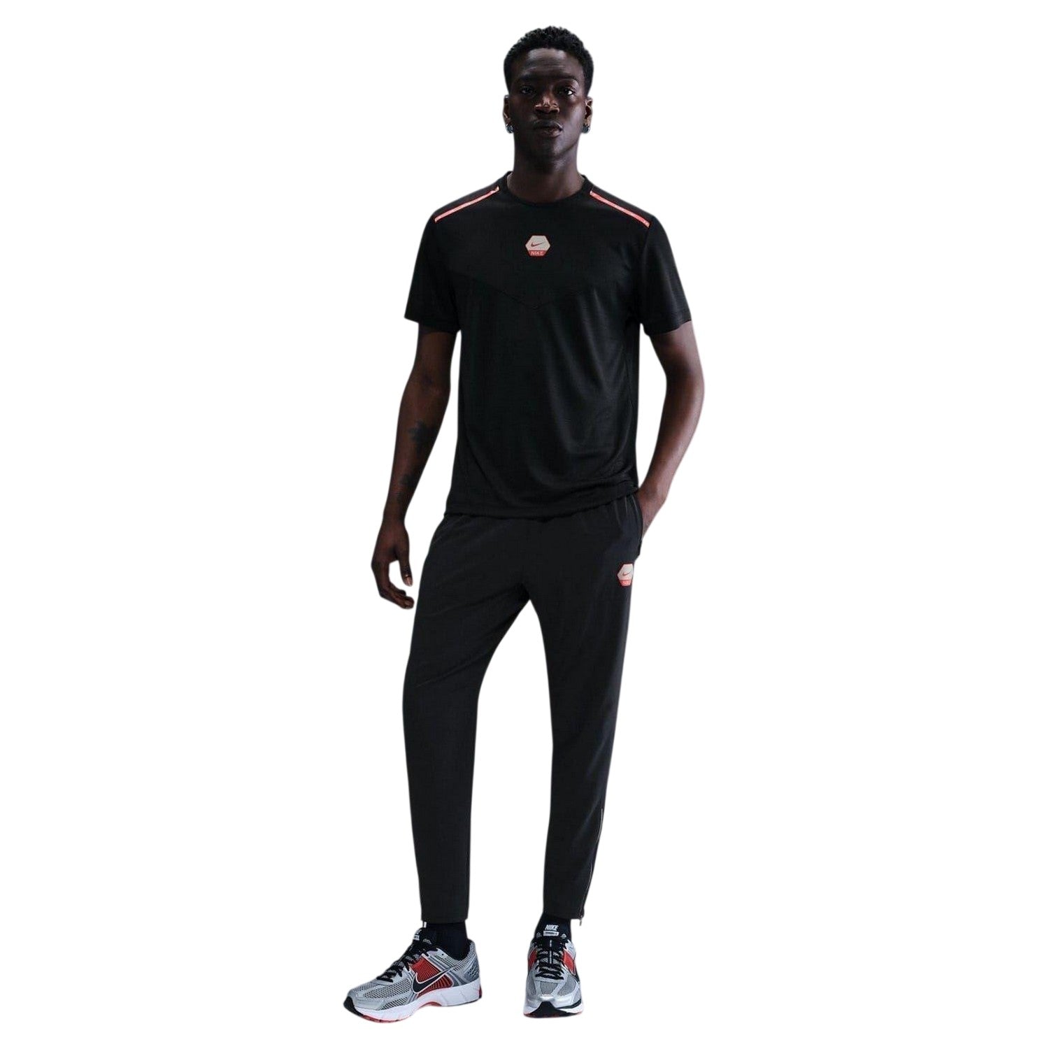 Black-Red - Side - Nike Mens City Side Running T-Shirt