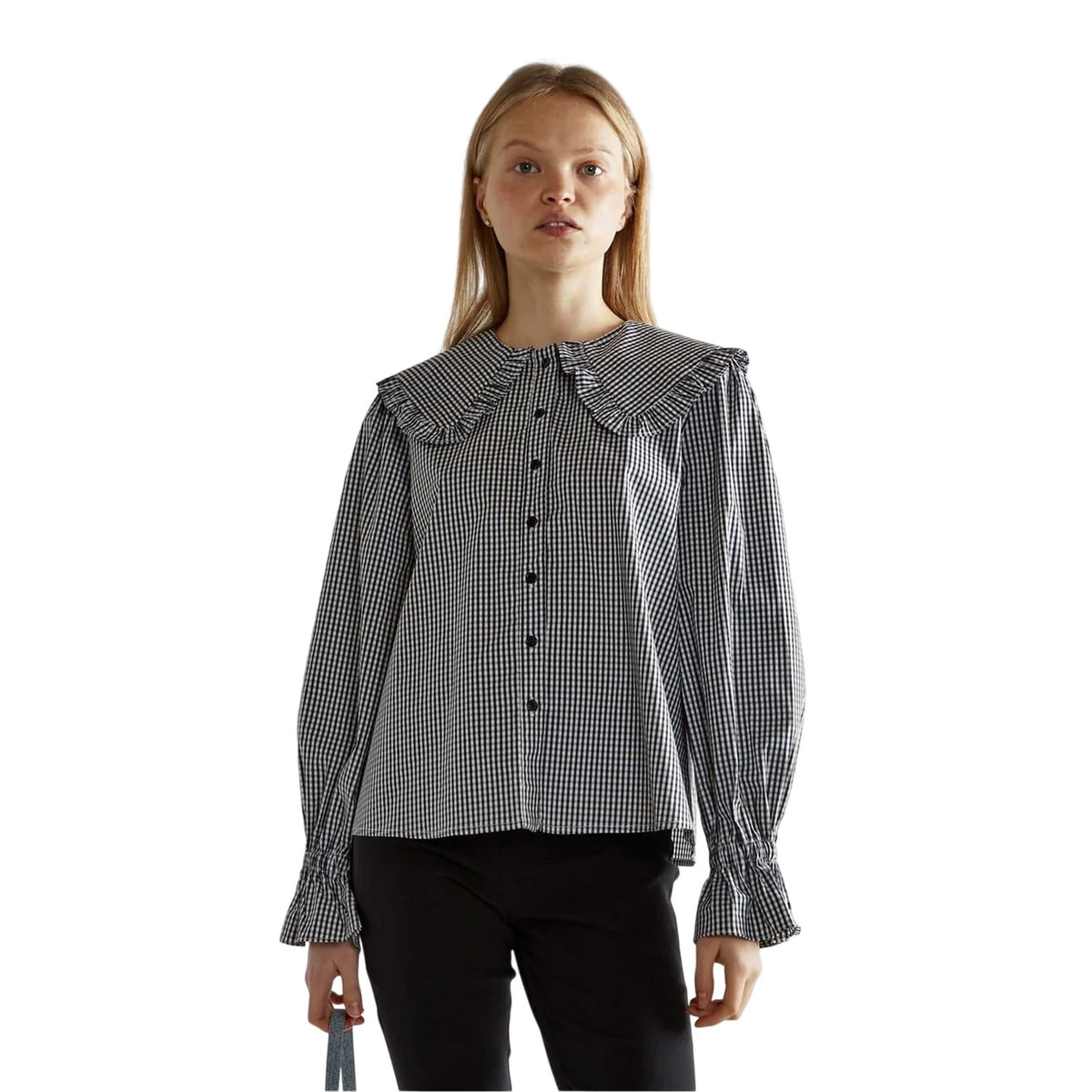 Black-White - Front - Glamorous Womens-Ladies Statement Gingham Peter Pan Collar Blouse