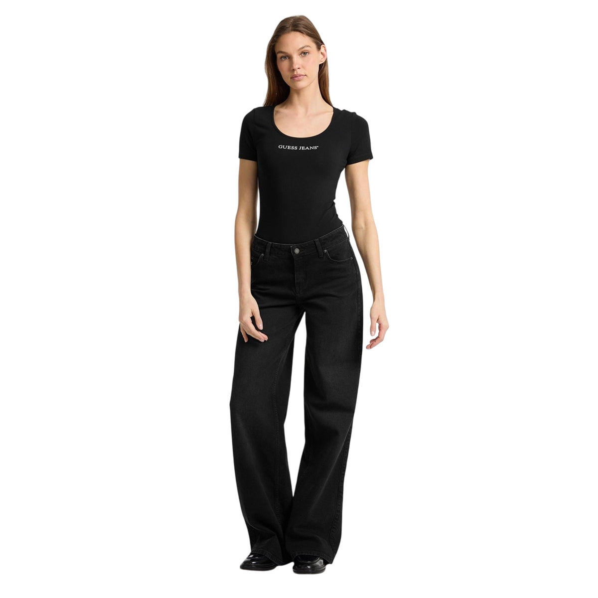 Jet Black - Side - Guess Womens-Ladies Lettering Bodysuit