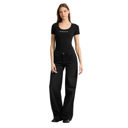 Jet Black - Side - Guess Womens-Ladies Lettering Bodysuit