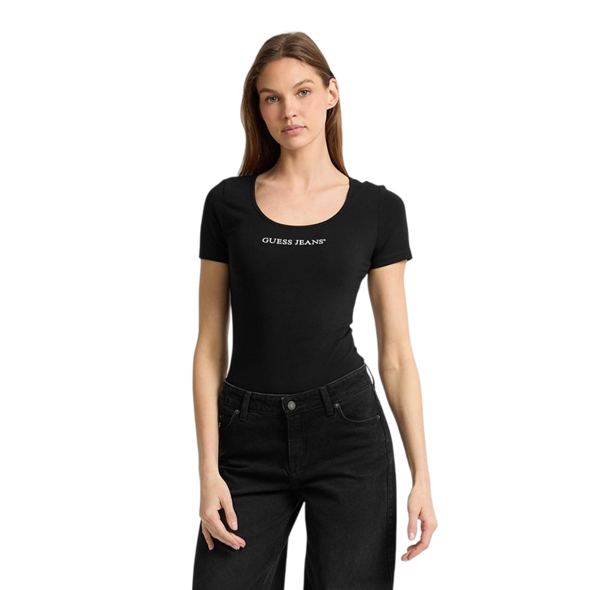 Jet Black - Front - Guess Womens-Ladies Lettering Bodysuit